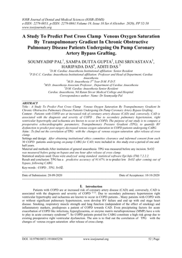 A Study to Predict Post Cross Clamp Venous Oxygen Saturation by Transpulmonary Gradient in Chronic Obstructive Pulmonary Disea