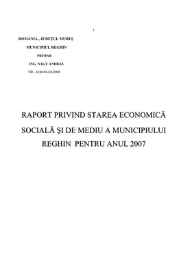 Raport Privind Starea Economică Socială Şi De Mediu a Municipiului