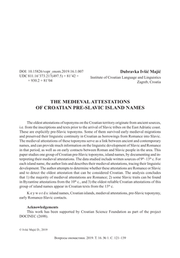 The Medieval Attestations of Croatian Pre-Slavic Island Names