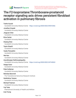 The F2-Isoprostane:Thromboxane-Prostanoid Receptor Signaling Axis Drives Persistent Fbroblast Activation in Pulmonary Fbrosis