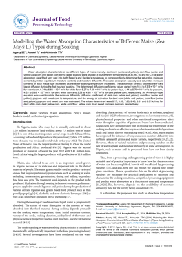 Modelling the Water Absorption Characteristics of Different Maize