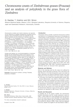 Chromosome Counts of Zimbabwean Grasses (Poaceae) and an Analysis of Polyploidy in the Grass Flora of Zimbabwe