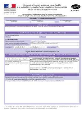 Demande D'examen Au Cas Par Cas Préalable À La Réalisation Éventuelle