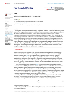 Minimal Model for Tidal Bore Revisited OPEN ACCESS M V Berry RECEIVED 28 April 2019 H H Wills Physics Laboratory, Tyndall Avenue, Bristol BS8 1TL, United Kingdom