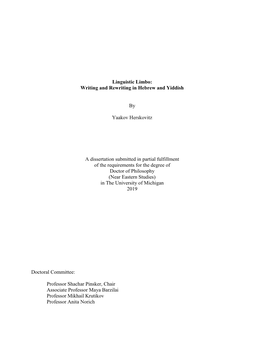 Writing and Rewriting in Hebrew and Yiddish by Yaakov Herskovitz A