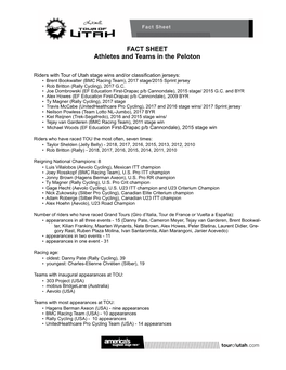 FACT SHEET Athletes and Teams in the Peloton