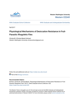 Physiological Mechanisms of Desiccation Resistance in Fruit- Parasitic Rhagoletis Flies