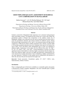 Groundwater Quality Assessment of Barisal City Corporation in Bangladesh