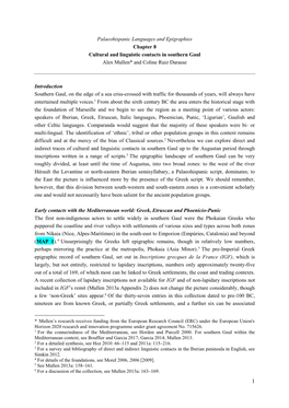 Palaeohispanic Languages and Epigraphies Chapter 8 Cultural and Linguistic Contacts in Southern Gaul Alex Mullen* and Coline Ruiz Darasse