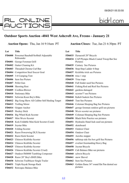 Outdoor Sports Auction -4041 West Ashcroft Ave, Fresno - January 21