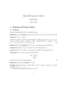 Math 210C Lecture 1 Notes