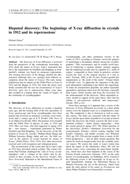 The Beginnings of X-Ray Diffraction in Crystals in 1912 and Its Repercussions1