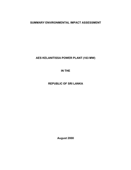 Summary Environmental Impact Assessment