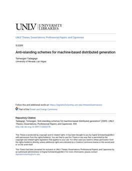 Anti-Islanding Schemes for Machine-Based Distributed Generation