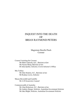 Inquest Into the Death of Brian Raymond Peters