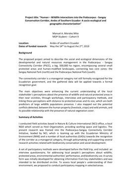 Human – Wildlife Interactions Into the Podocarpus - Sangay Conservation Corridor, Andes of Southern Ecuador: a Socio-Ecological and Geographic Characterization”