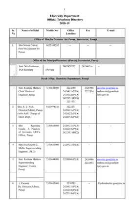 Electricity Department Official Telephone Directory 2018-19