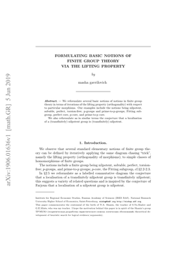 Arxiv:1906.01636V1 [Math.GR] 5 Jun 2019 Eomn Fhuitcsac O Oia Evidence/Argume Logical for Search Heuristic S T of Л Behind Velopment Поиска N.A