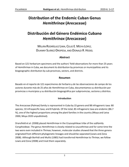 Distribution of the Endemic Cuban Genus Hemithrinax (Arecaceae) Distribución Del Género Endémico Cubano Hemithrinax (Arecac