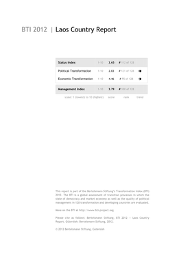 Laos Country Report BTI 2012