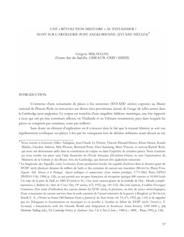 57 UNE « RÉVOLUTION MILITAIRE » AU PAYS KHMER ? NOTE SUR L'artillerie POST-ANGKORIENNE (XVI-Xixe SIÈCLES)* Grégory MIKAEL