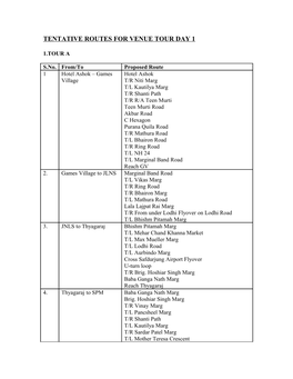 Tentative Routes for Venue Tour Day 1