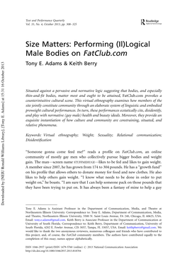 Size Matters: Performing (Il)Logical Male Bodies on Fatclub.Com Tony E