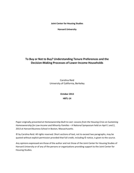 To Buy Or Not to Buy? Understanding Tenure Preferences and the Decision-Making Processes of Lower-Income Households