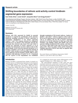 Shifting Boundaries of Retinoic Acid Activity Control Hindbrain Segmental