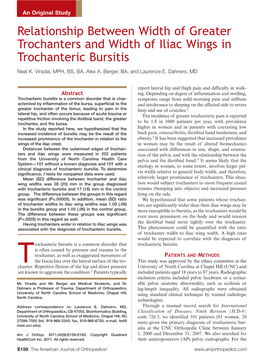 Relationship Between Width of Greater Trochanters and Width of Iliac Wings in Trochanteric Bursitis Neal K