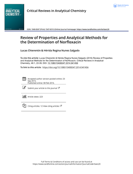 Review of Properties and Analytical Methods for the Determination of Norfloxacin