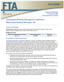 Centralized Mobility Management Software Matanuska-Susitna Borough, AK