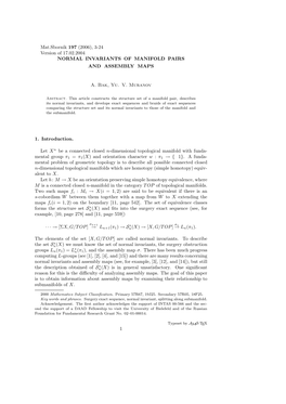 Mat.Sbornik 197 (2006), 3-24 Version of 17.02.2004 NORMAL INVARIANTS of MANIFOLD PAIRS and ASSEMBLY MAPS