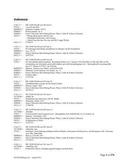 SEAM Holdings List – August 2011 Indonesia