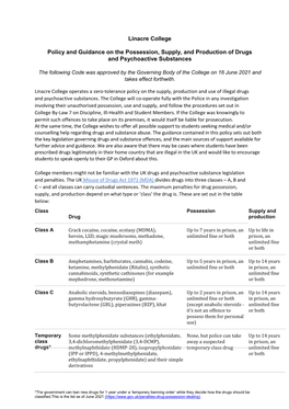 Policy and Guidance on the Possession, Supply and Production