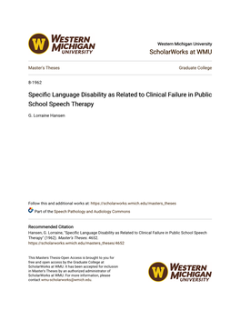 Specific Language Disability As Related to Clinical Failure in Public