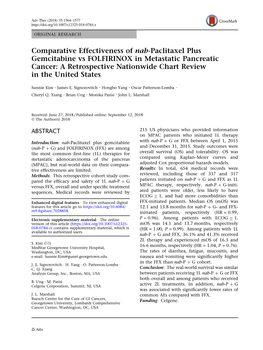 Comparative Effectiveness of Nab-Paclitaxel Plus Gemcitabine Vs