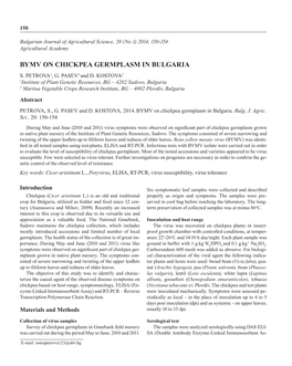 Bymv on Chickpea Germplasm in Bulgaria S