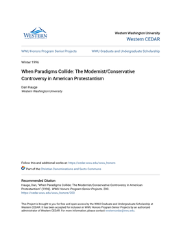 When Paradigms Collide: the Modernist/Conservative Controversy in American Protestantism