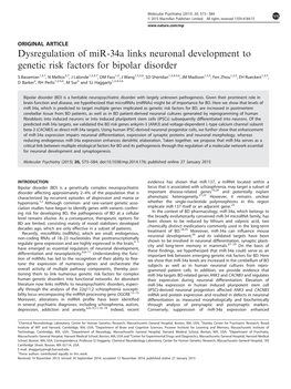 Dysregulation of Mir-34A Links Neuronal Development to Genetic Risk Factors for Bipolar Disorder