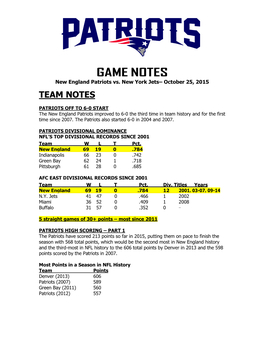 Patriots at Philadelphia Game Notes