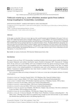 Nothocasis Rosariae Sp. N., a New Sylvicolous, Montane Species from Southern Europe (Lepidoptera: Geometridae, Larentiinae)