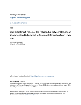 Adult Attachment Patterns: the Relationship Between Security of Attachment and Adjustment to Prison and Separation from Loved Ones