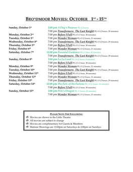 Broadmoor Movies: October 1St - 15Th