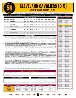 2019-20 Cleveland Cavaliers Game Notes Follow @Cavsnotes on Twitter Regular Season Game # 9 Road Game # 5