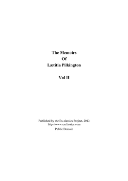 The Memoirs of Lætitia Pilkington Vol II