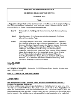 Missoula Redevelopment Agency Condensed Board