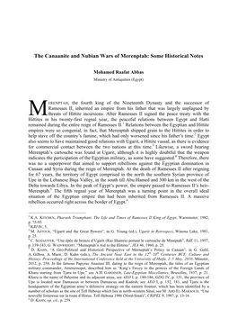 The Canaanite and Nubian Wars of Merenptah: Some Historical Notes