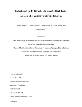 Evaluation of the Urgonight Tele-Neurofeedback Device