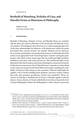 Berthold of Moosburg, Nicholas of Cusa, and Marsilio Ficino As Historians of Philosophy